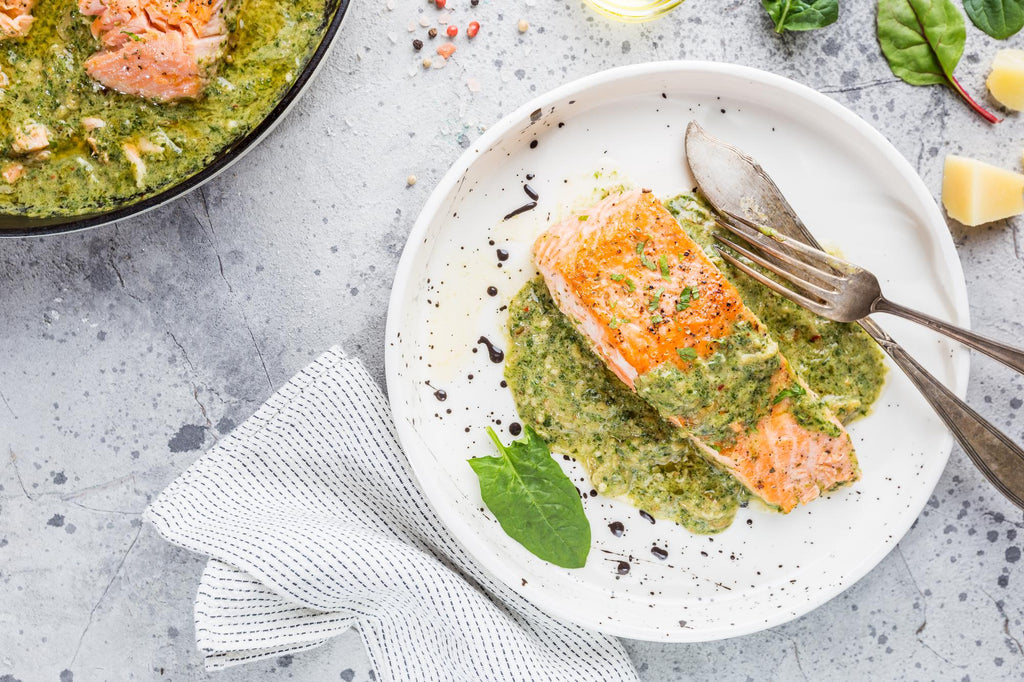 Hemp pesto salmon papillote